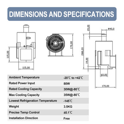 ALL Climate Type Stirling Cooling System Free Piston Stirling Cooler Minus 130 Degree